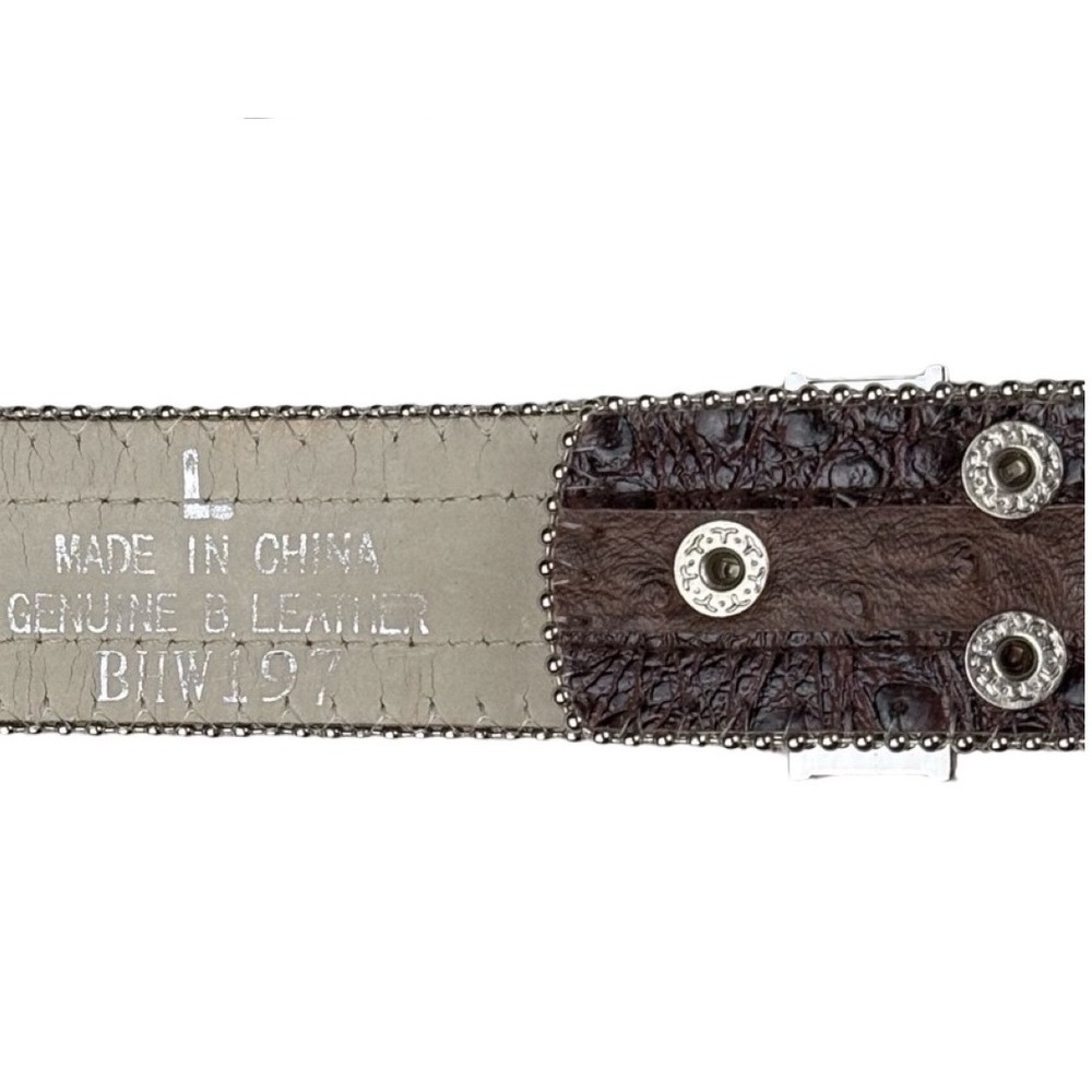 BHW Croc Leather Rhinestone Western Belt Brown Silver Floral Buckle L BHW197 - Picture 2 of 6